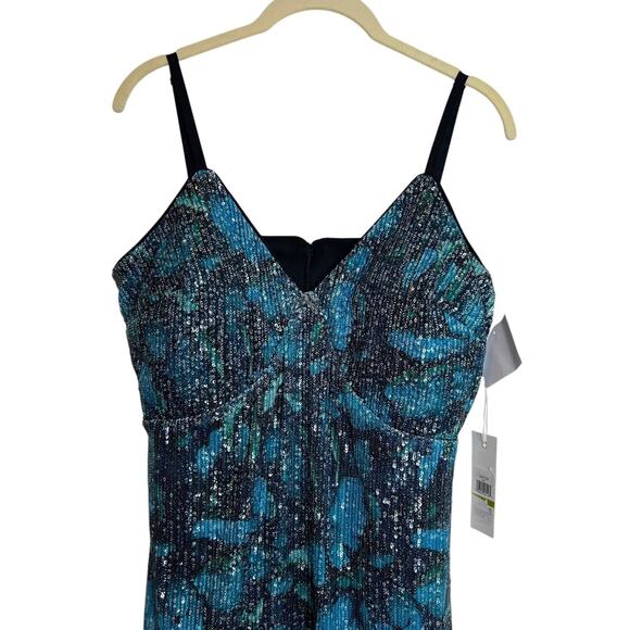 Y2K Sequin Slip Dress Size 12 Blue Green Black Party Prom Babydoll Cocktail - Picture 2 of 8